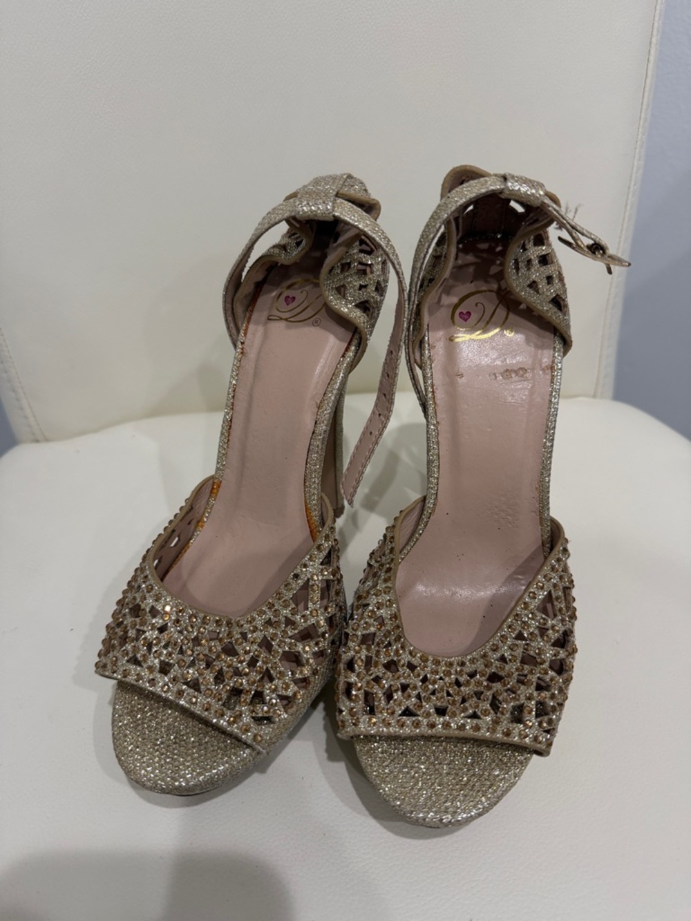 Delicious Gold Glitter Open-Toe High Heel Rhinestones Ankle Strap Party Shoes